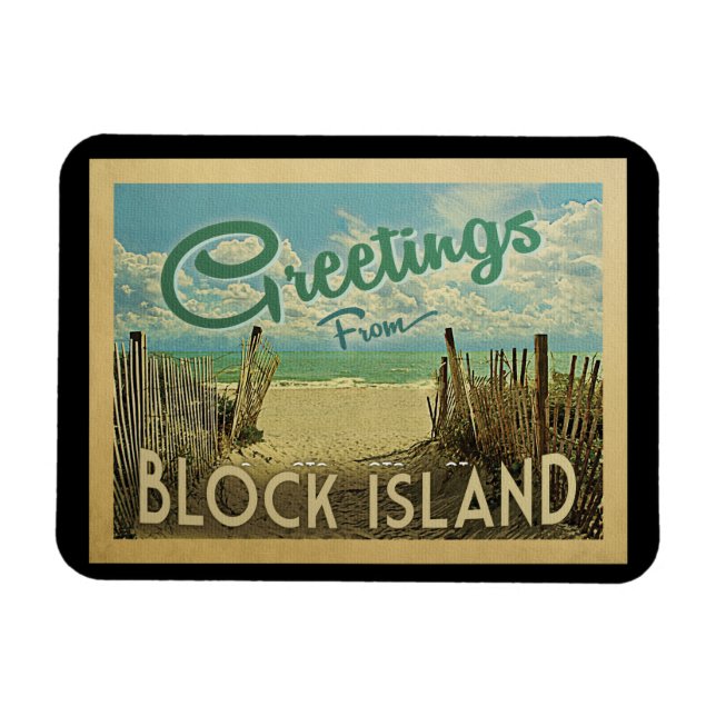 Magnet Flexible Vintage voyage de Block Island Beach (Horizontal)