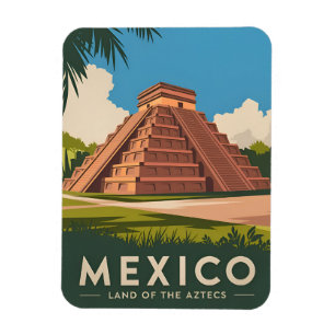 Magnet Flexible Vintage voyage Mexique Aztec Pyramide Retro Graphi