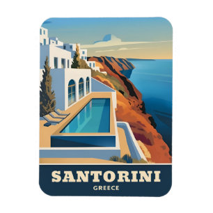 Magnet Flexible Vintage voyage Santorini Grèce Paysage balnéaire