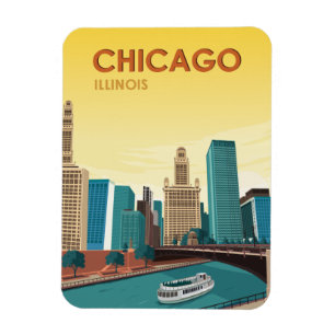 Magnet Flexible Vintage voyage Skyline de Chicago River