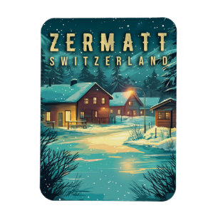 Magnet Flexible Vintage Zermatt, Suisse : Alpes neigeuses à la nui