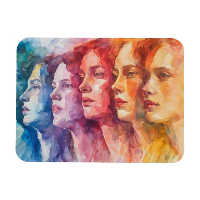 Magnet Flexible Visages des femmes - Peinture aquarelle (Horizontal)