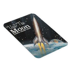 Magnet Flexible Visit The Moon vintage sci-fi travel poster