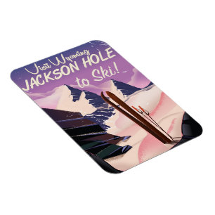 Magnet Flexible Visitez Wyoming ! Affiche de voyage pour skier à J