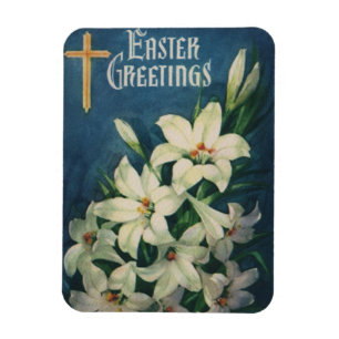 Magnet Flexible Vœux de Pâques religieux vintage, fleurs de lys