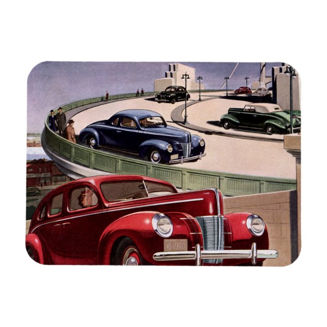 Magnet Flexible Voitures d'époque, Voyage sur la route des berline (Horizontal)