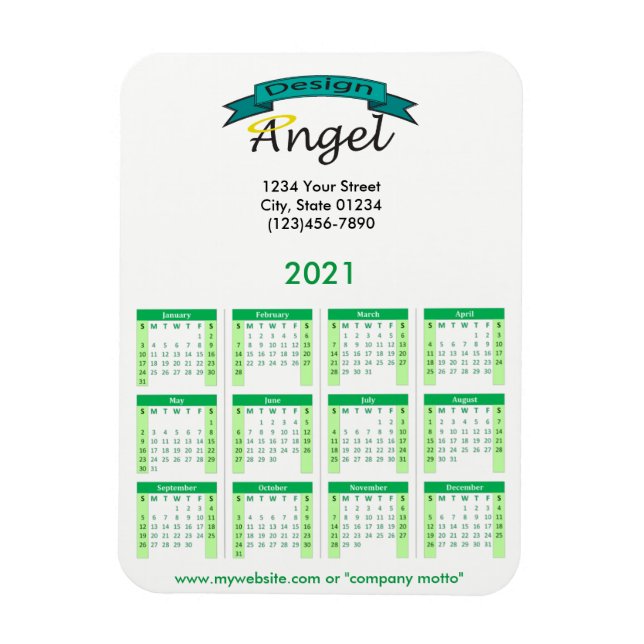Magnet Flexible Votre Calendrier Vert Marqué 2021 (Vertical)
