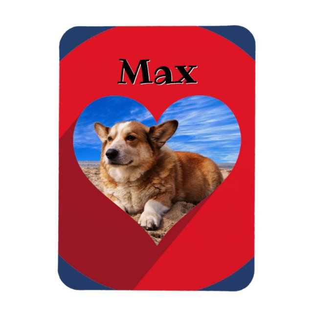 Magnet Flexible Votre chien Photo dans Red Heart Nom Frame Love (Vertical)