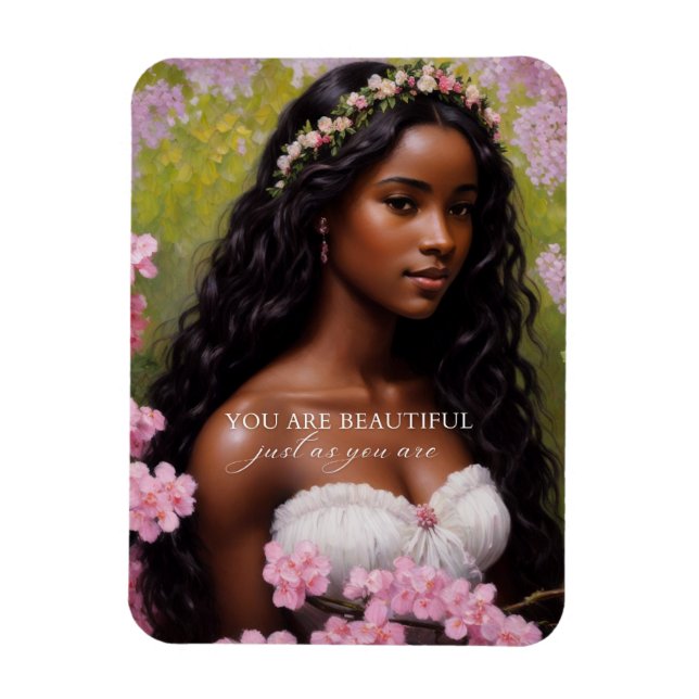 Magnet Flexible Vous Êtes Belle Femme Noire Fleurs Roses (Vertical)
