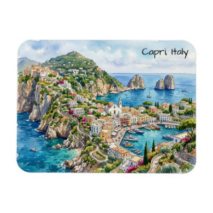 Magnet Flexible Voyage à Capri Italie Aquarelle Minimaliste