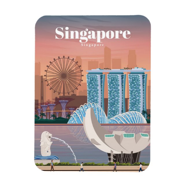Magnet Flexible Voyage Art Voyage à Singapour (Vertical)
