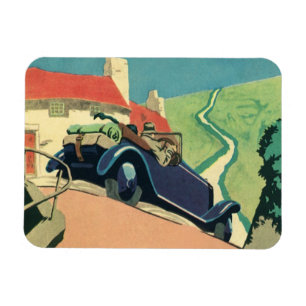 Magnet Flexible Voyage en voiture décapotable vintage à la campagn