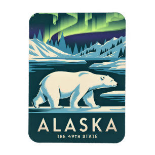 Magnet Flexible Voyage Rétro Alaska Aurores Boréales Ours Polaire