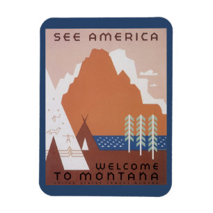 Magnet Flexible Voyez l'Amérique Bienvenue au Montana, Voyage Vint
