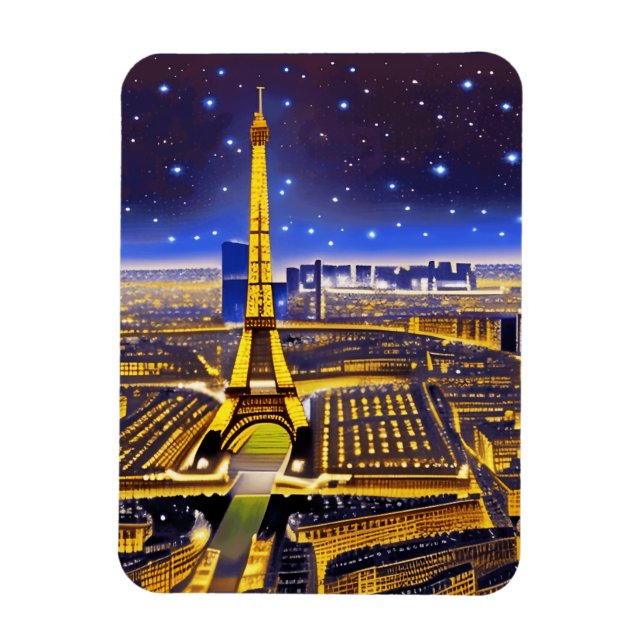 Magnet Flexible Vue aérienne d'Imaginaire de Paris sous les étoile (Vertical)