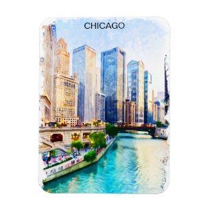 Magnet Flexible Vue de la ville de Chicago Illinois Watercolor