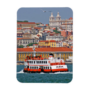 Magnet Flexible Vue Lisbonne avec vieux ferry sur le fleuve Tage