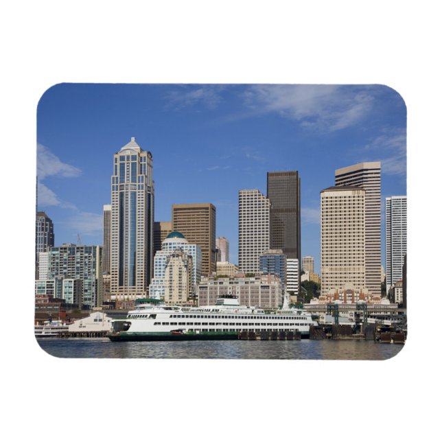 Magnet Flexible WA, Seattle, Seattle skyline avec ferry boat (Horizontal)