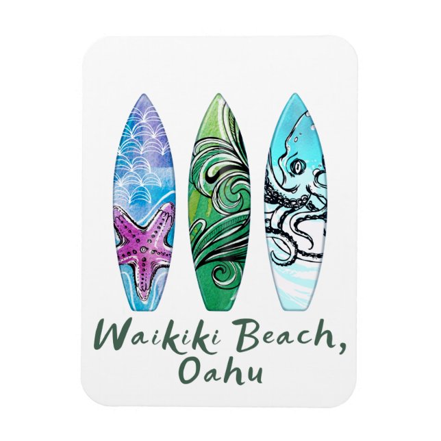 Magnet Flexible Waikiki Beach Oahu Watercolor Surboards (Vertical)