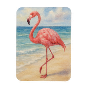 Magnet Flexible Watercolor Flamant rose Beach