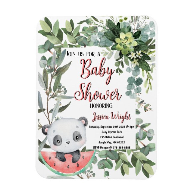 Magnet Flexible Watermelon Panda Watercolor Baby shower (Vertical)