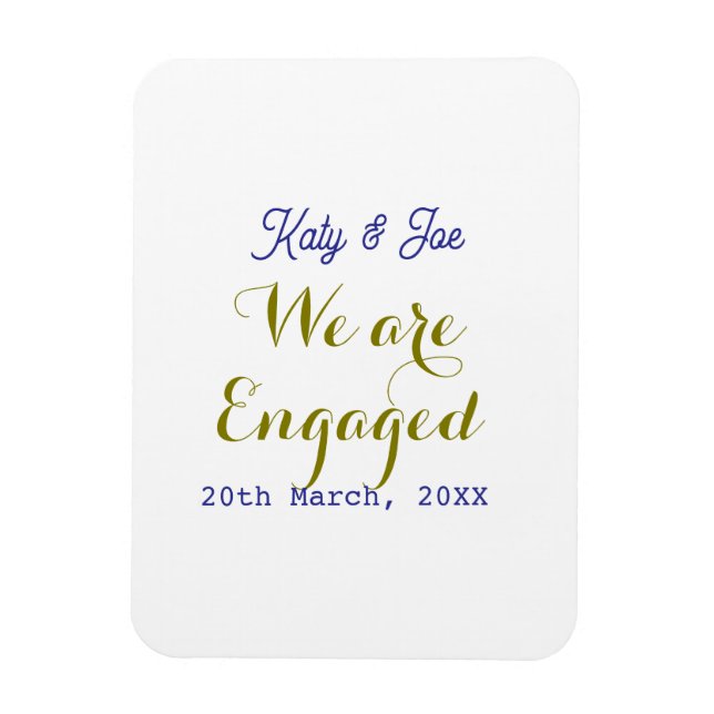 Magnet Flexible We are Engaged purple gold name date elegant simpl (Vertical)