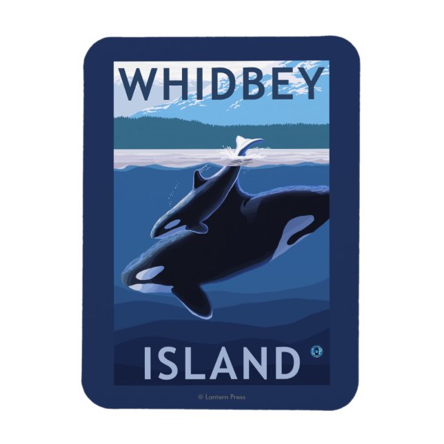 Magnet Flexible Whidbey Island, Washington Orca et Calf (Vertical)