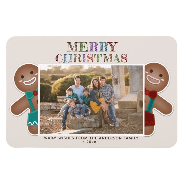 Magnet Flexible Whimsical Cute Gingerbread Joyeux Noël Photo (Horizontal)