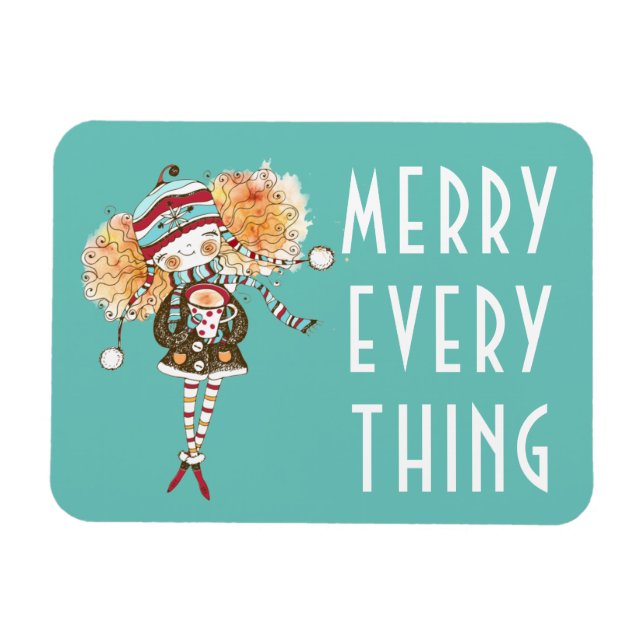 Magnet Flexible Whimsical Girl Merry Tout Noël (Horizontal)