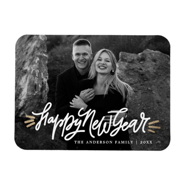 Magnet Flexible Whimsical Happy New Year Script Photo (Horizontal)