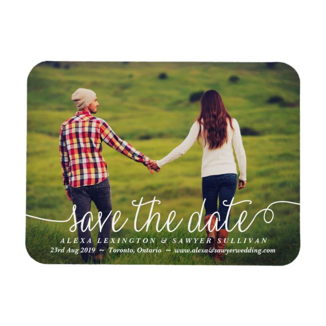 Magnet Flexible White Lovely Calligraphy Photo Enregistrer la date (Horizontal)