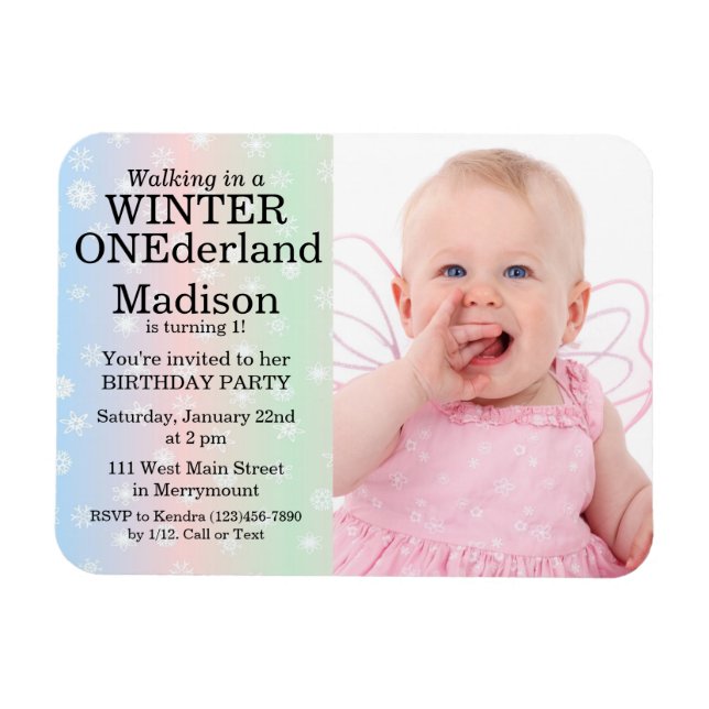 Magnet Flexible Winter Onederland Photo Anniversaire Invitation (Horizontal)