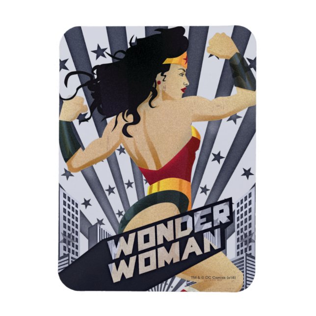 Magnet Flexible Wonder Woman Retro City Sunburst and Stars (Vertical)