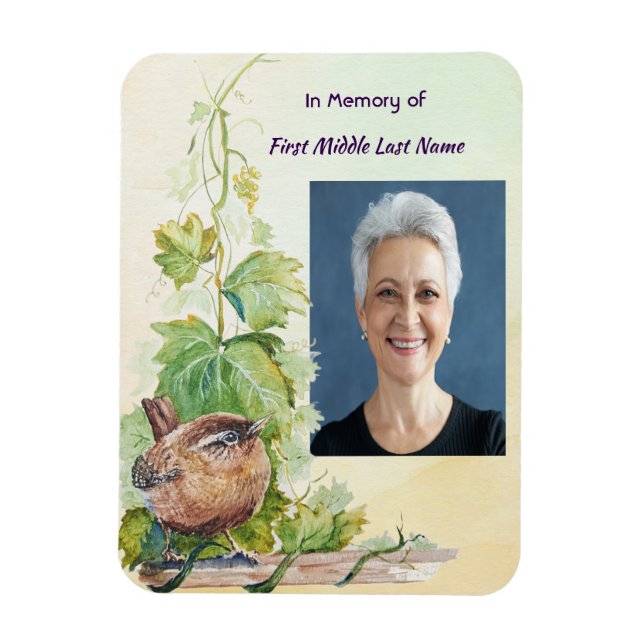 Magnet Flexible  Wren Bird Vineyard Memorial Keepsake (Vertical)