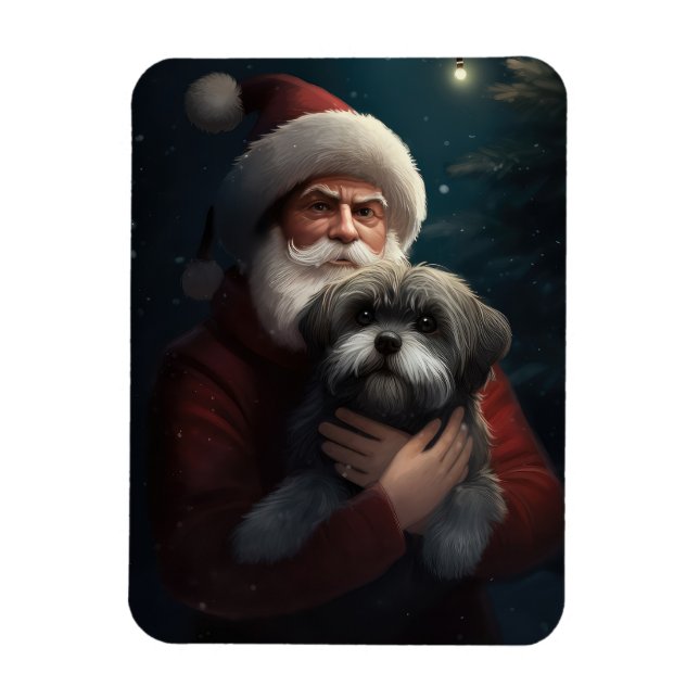 Magnet Flexible Yorkipoo avec Noël Festif du Père Noël (Vertical)