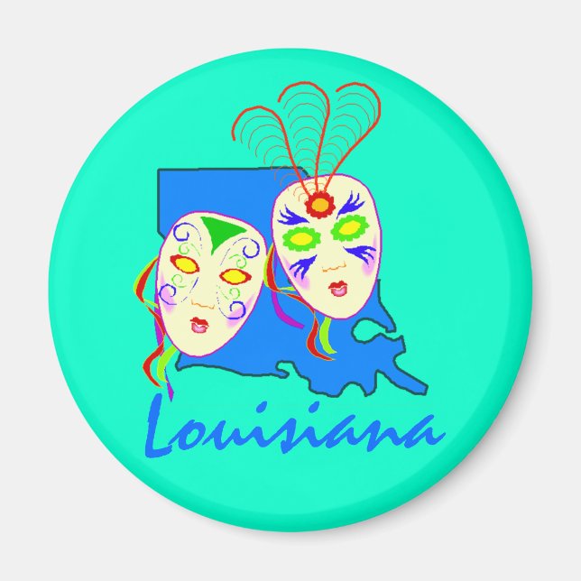 Magnet ~ Förderung Louisiana Staat Karte & Mardi G (Vorne)
