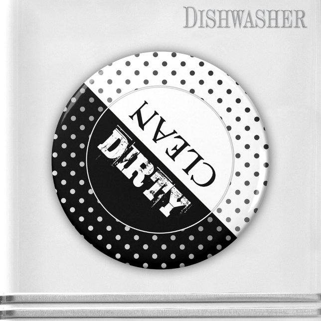 Magnet für die Minimalistische Retro-Geschirrspülm (Dishwasher magnet featuring a simple black and white design with polka dots)