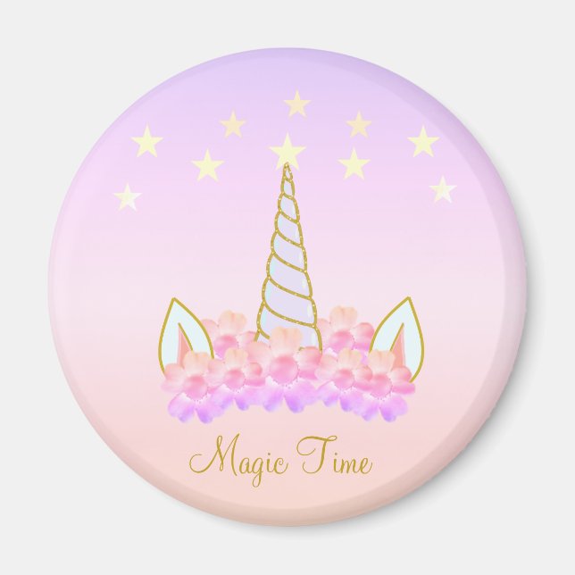 Magnet für Einhorn-Blume und Sterne (Vorne)