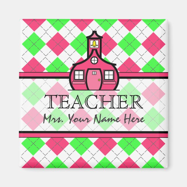 Magnet für Lehrer - Hot Pink & Lime Green Raute (Vorne)