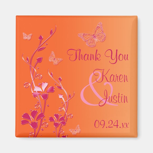 Magnet für orange und rosa Gastgeschenk Hochzeit (Vorne)