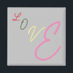 Magnet für typografische Liebe<br><div class="desc">Magnet mit Wort-Liebe in bunten Buchstaben</div>