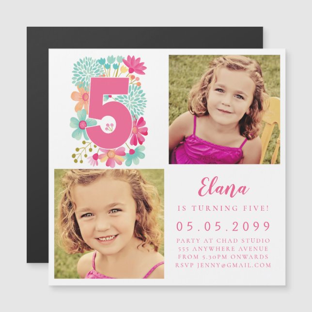 MAGNET Girls rose Numéro 5 5e anniversaire année p (Devant / Derrière)