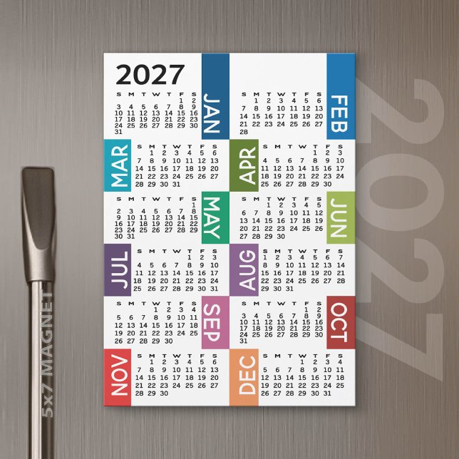 Magnet Kalender - 12 Monate funky farbenfrohe Mona (2027 Calendar Magnet)