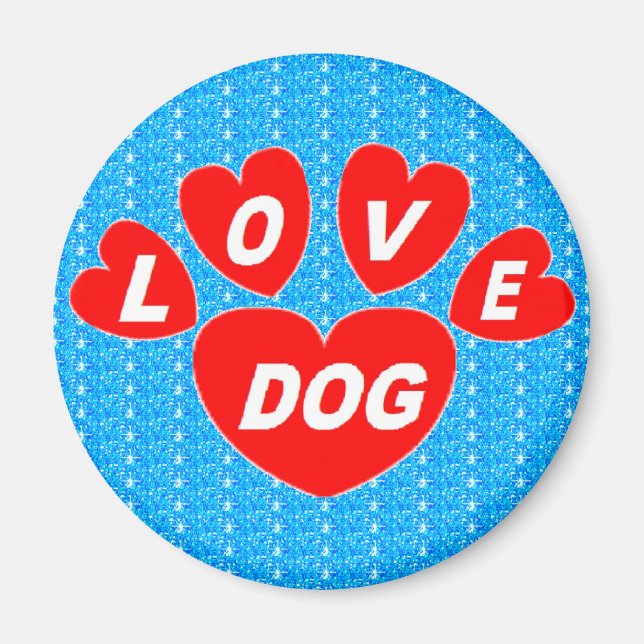 Magnet Liebe Hund hört rot auf hellblau (Vorne)