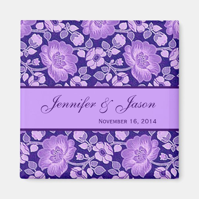 Magnet Mariage damassé à fleurs violettes (Devant)