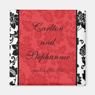 Magnet Mariage damassé Floral Noir/Rouge