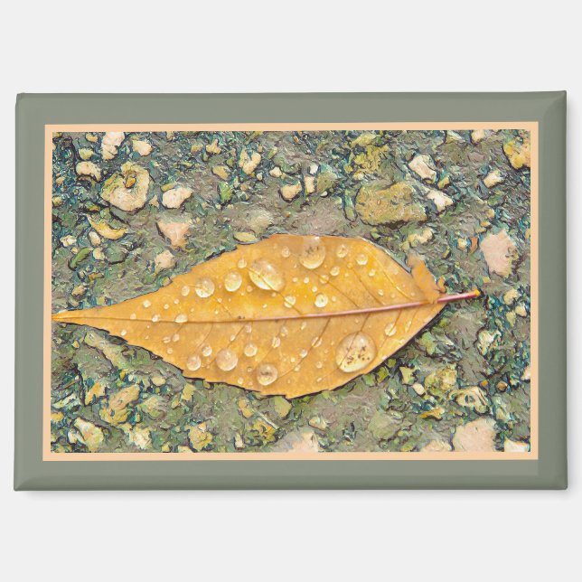 Magnet mit Blatt und Regentropfen (Vorderseite)