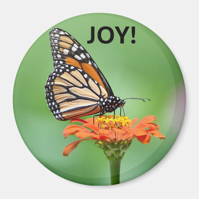 Magnet mit Monarchfalter, Blume und FREUDE! (Vorne)