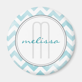 Magnet Motif de Monogramme bleu Chevron