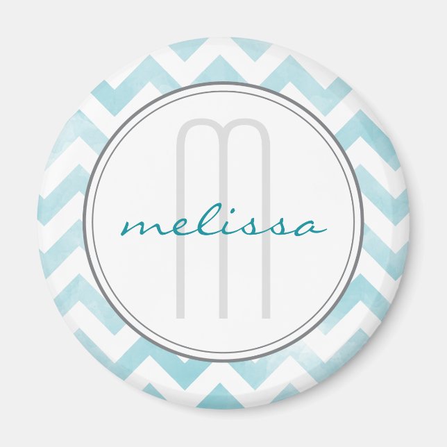 Magnet Motif de Monogramme bleu Chevron (Devant)